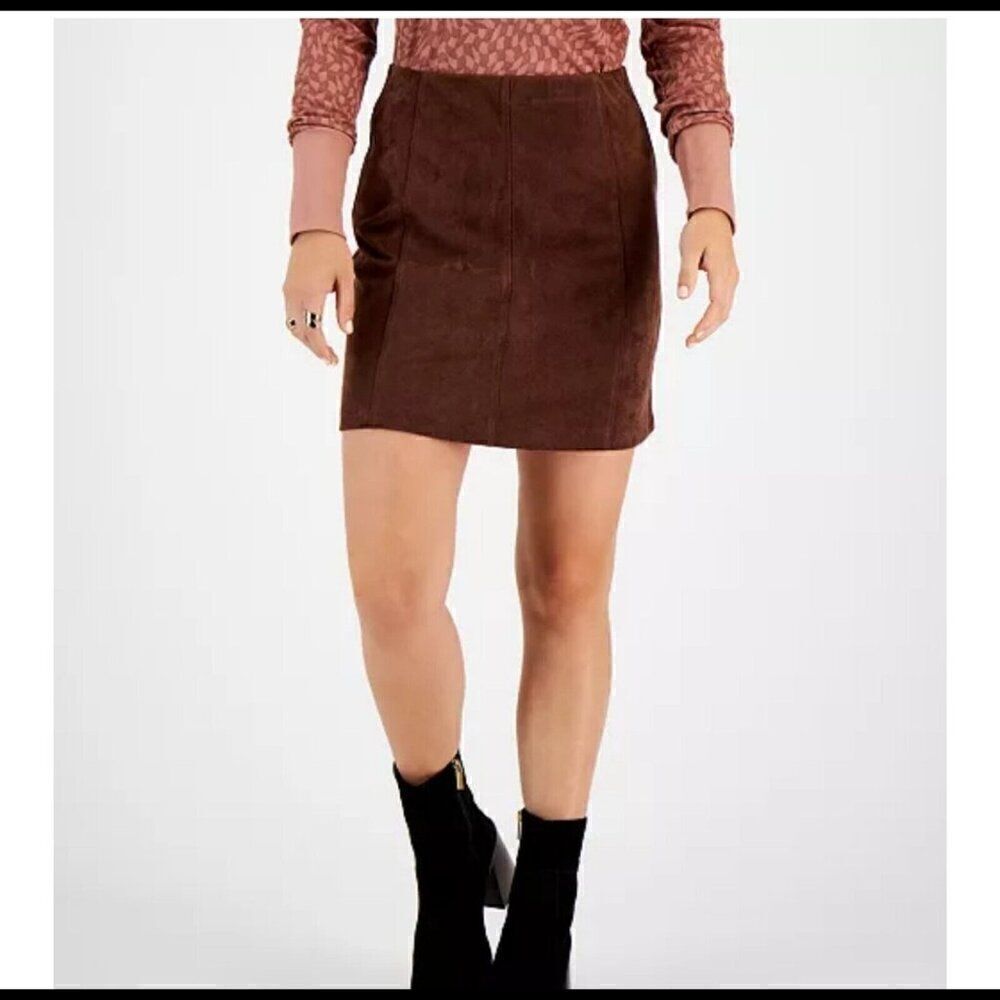 Hippie Rose Small Women's A-Line Brown Faux Suede Vegan Leather Short Skirt